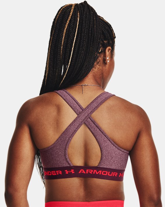 Women's Armour® Mid Crossback Heather Sports Bra in Red image number 1